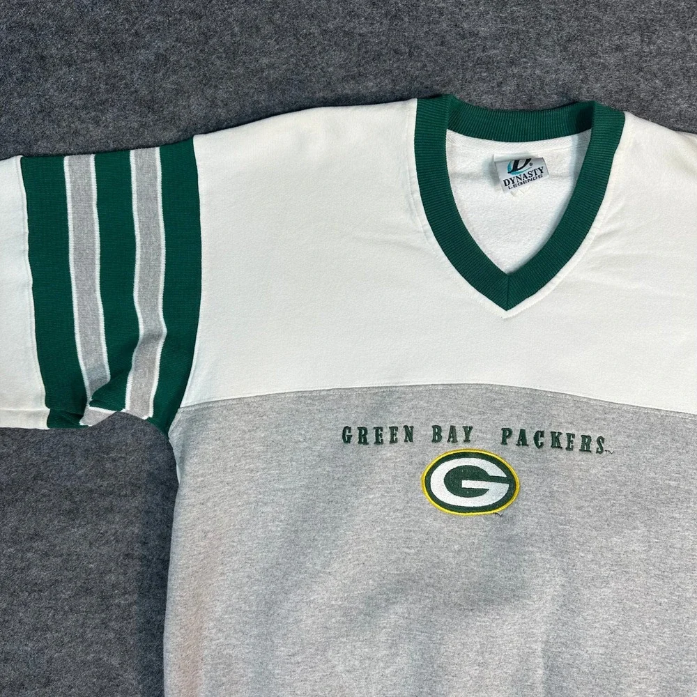 Vintage Dynasty Legends Green‎ Bay Packers V Neck Sweatshirt USA Made Mens Large